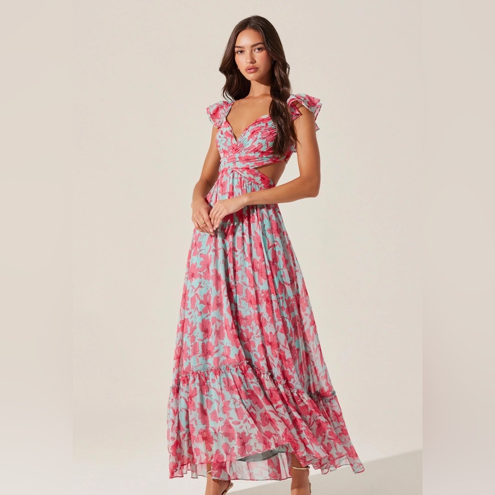 Astr Pink and Light Blue Floral Maxi Dress